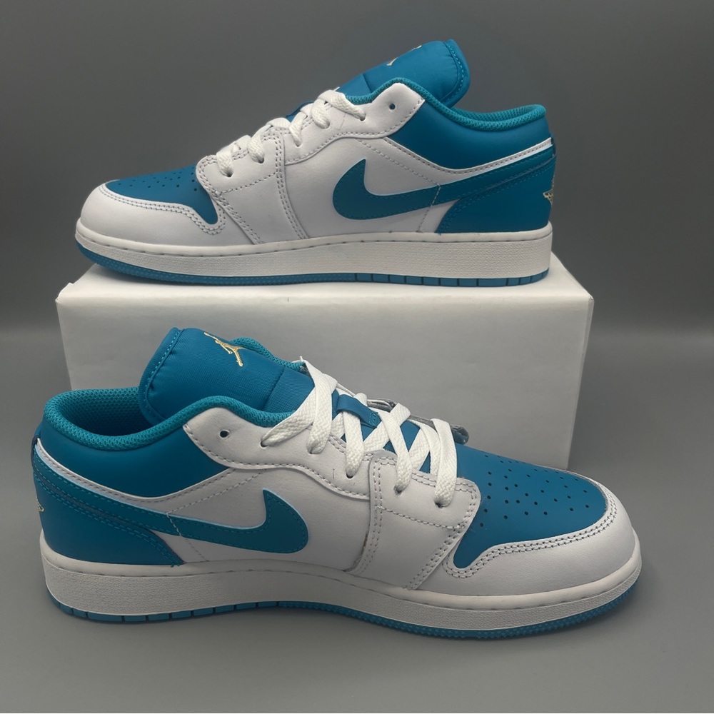 Nike Shoes Air Jordan 1 Low GS * Shown: White/Aquatone/Celestial Gold - Picture 10 of 14